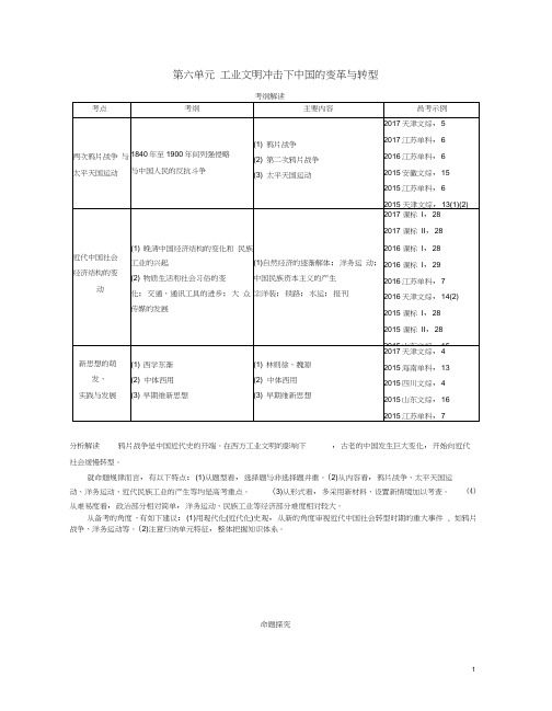 (新课标版)2019版高考历史一轮复习第六单元工业文明冲击下中国的变革与转型讲学案