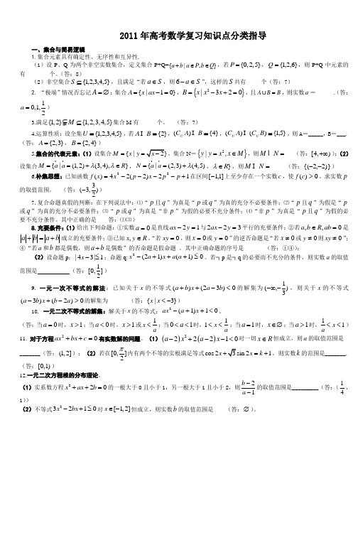 2011年高考数学复习知识点分类指导