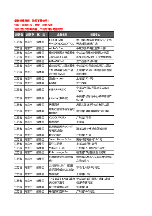 新版江苏省南京市鼓楼区酒吧企业公司商家户名录单联系方式地址大全71家