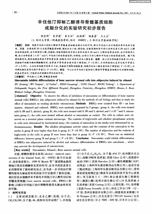 辛伐他汀抑制乙醇诱导骨髓基质细胞成脂分化的实验研究初步报告