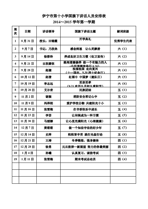 国旗下讲话安排2015-2016上