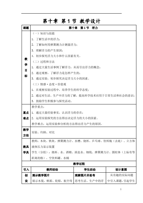 初中物理_浮力教学设计学情分析教材分析课后反思