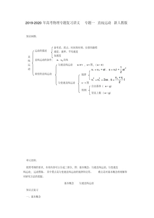 2019-2020年高考物理专题复习讲义专题一直线运动新人教版