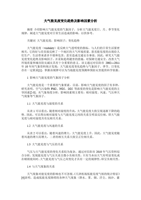 大气能见度变化趋势及影响因素分析