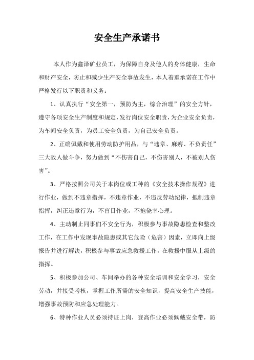2017安全生产承诺书