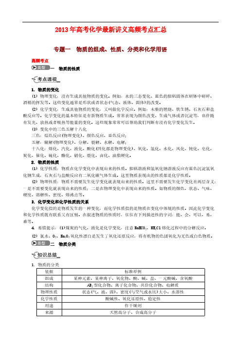 2013年高考化学最新讲义高频考点汇总-推荐下载