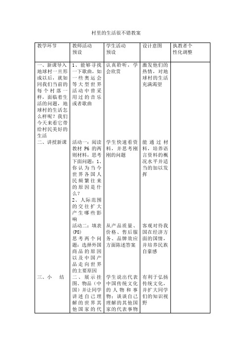 村里的生活很不错教案