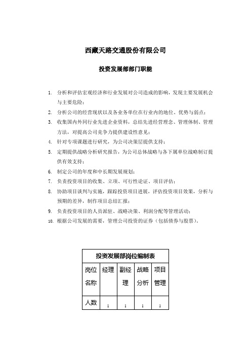 西藏天路交通股份有限公司投资发展部-0327