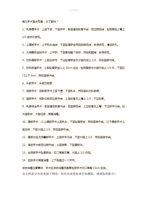 常见外科手术备皮范围
