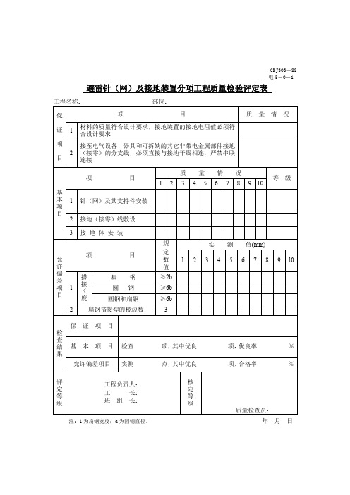 避雷针(网)及接地装置分项工程质量检验评定表