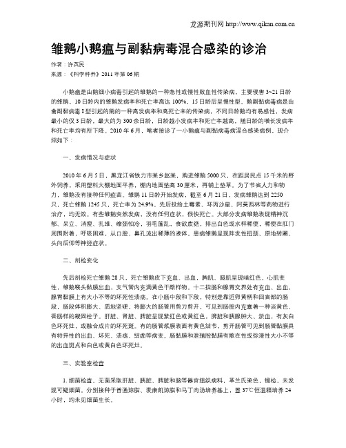 雏鹅小鹅瘟与副黏病毒混合感染的诊治