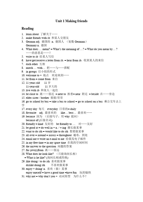 沈阳牛津英语7AUnit1知识点