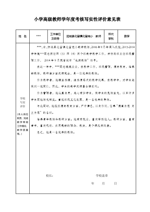 教师写实评价表