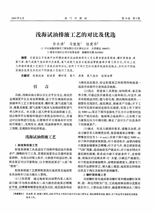 浅海试油排液工艺的对比及优选