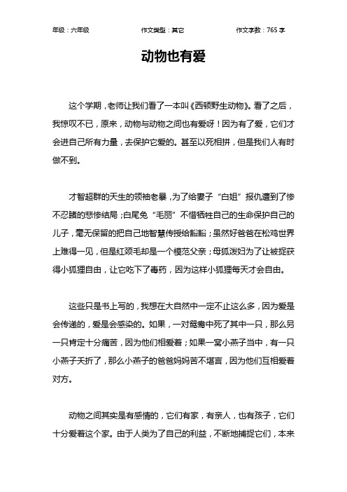 动物也有爱作文【小学六年级800字】