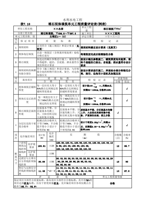 (最新)表堆石坝体填筑单元工程质量评定表例表(精品)