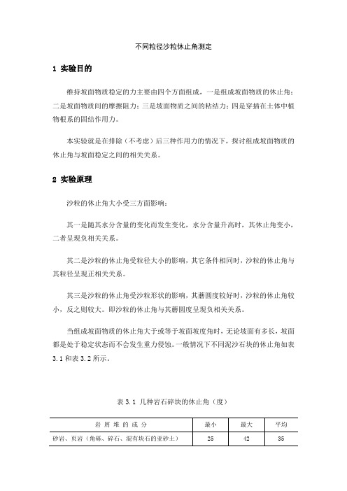 不同粒径沙粒休止角测定