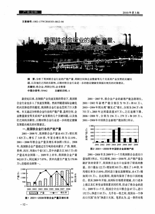 我国铁合金行业的产能产量、盈利能力及企业数量演变