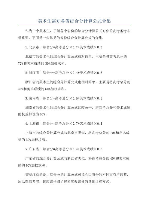 美术生需知各省综合分计算公式合集