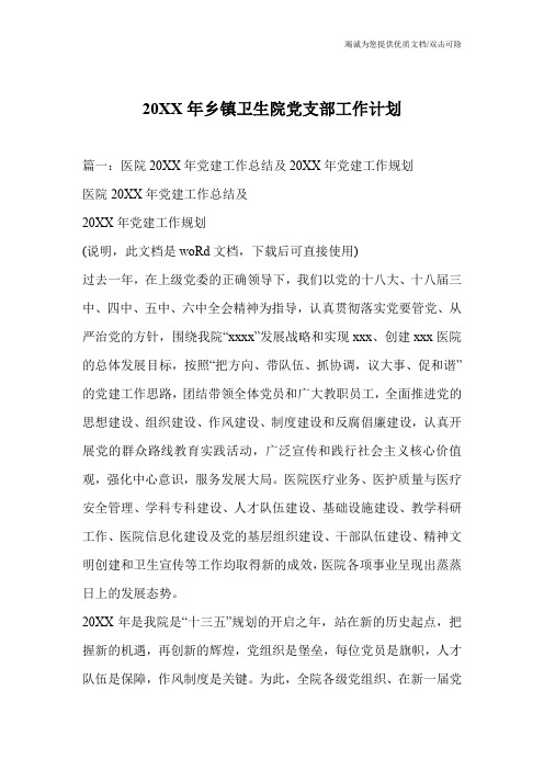 20XX年乡镇卫生院党支部工作计划