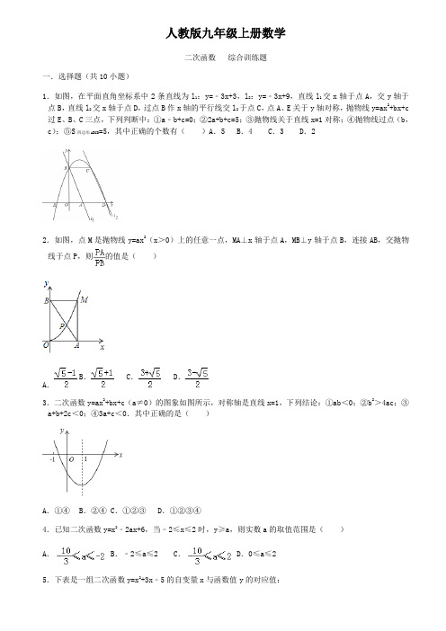 人教版九年级上册数学   二次函数   综合训练题(含答案)