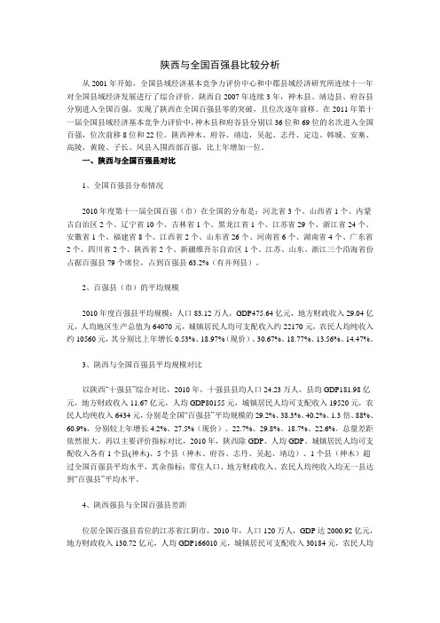 陕西与全国百强县比较分析