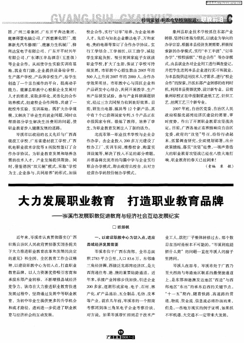 大力发展职业教育 打造职业教育品牌——岑溪市发展职教促进教育与经济社会互动发展纪实