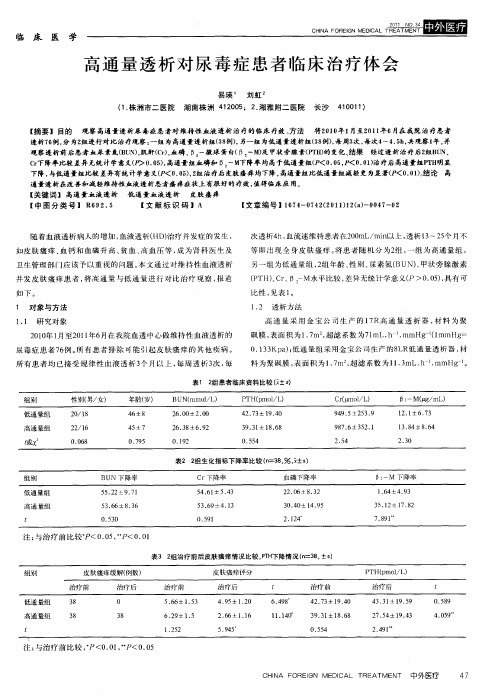 高通量透析对尿毒症患者临床治疗体会
