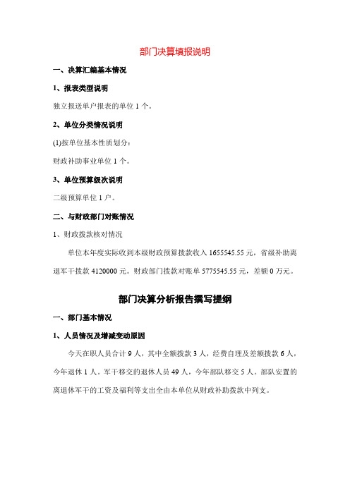 部门决算填报说明