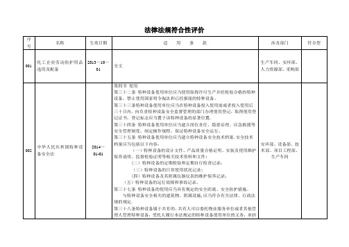 危险化学品企业涉及法律法规符合性评价表