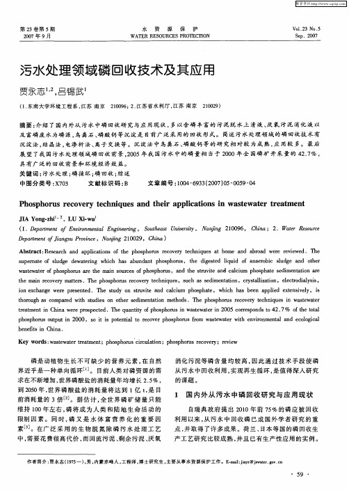 污水处理领域磷回收技术及其应用
