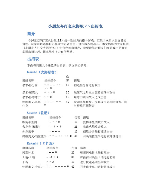 小朋友齐打交火影版2.5出招表