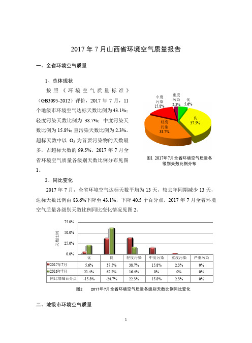 2017年7月山西省环境空气质量报告