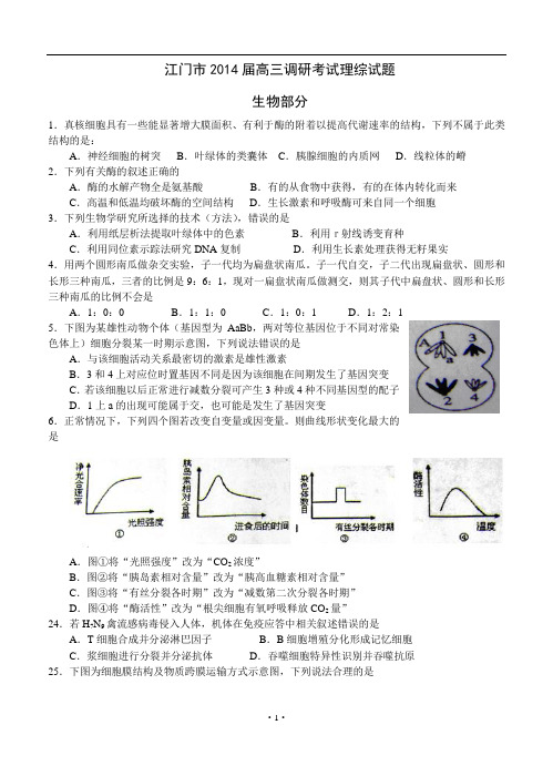 广东省江门市2014届高三调研考试(理综)