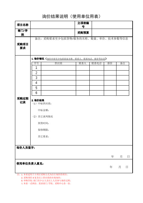 询价结果说明(使用单位用表)【模板】