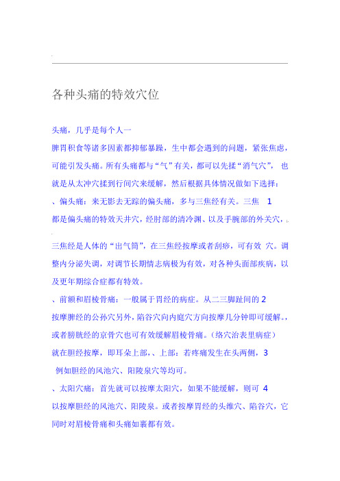 各种头痛的特效穴位