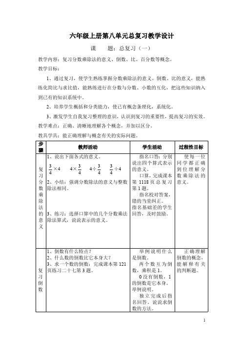 人教版小学数学六年级上册第八单元总复习-----总复习教案(最新整理)