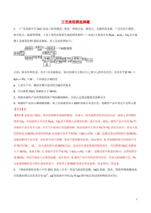 2025届高考化学专项小练工艺流程图选择题