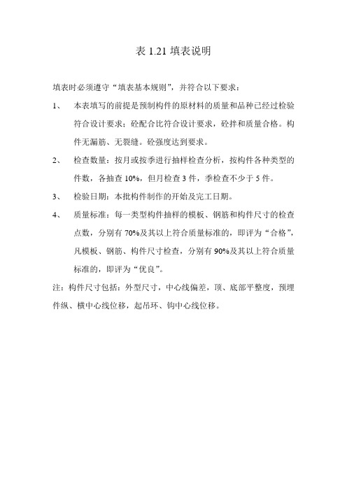 表1.21 混凝土预制构件制作质量评定表填表说明