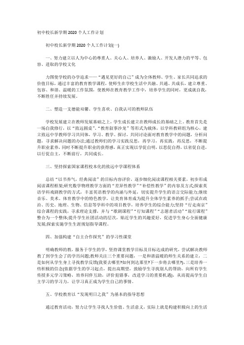 初中校长新学期2020个人工作计划