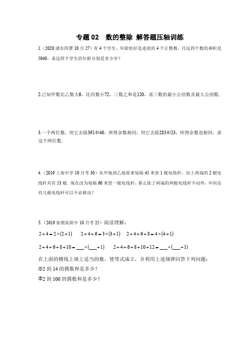 专题02 数的整除-解答题压轴题训练(学生版)