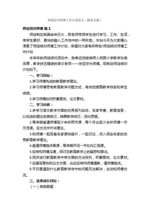 师徒结对师傅工作计划范文（精选5篇）