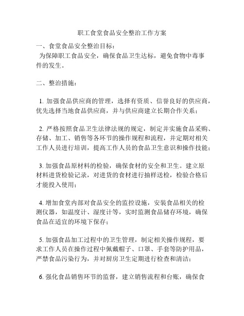 职工食堂食品安全整治工作方案