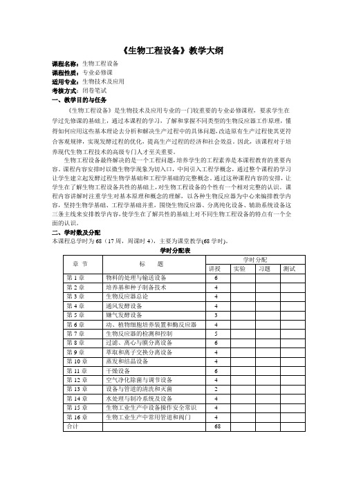 生物工程设备教学大纲定