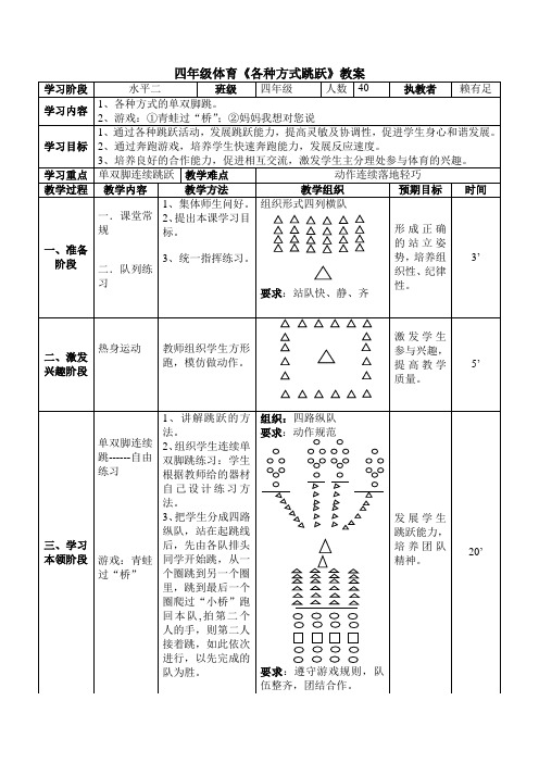四年级体育《各种方式跳跃》教案