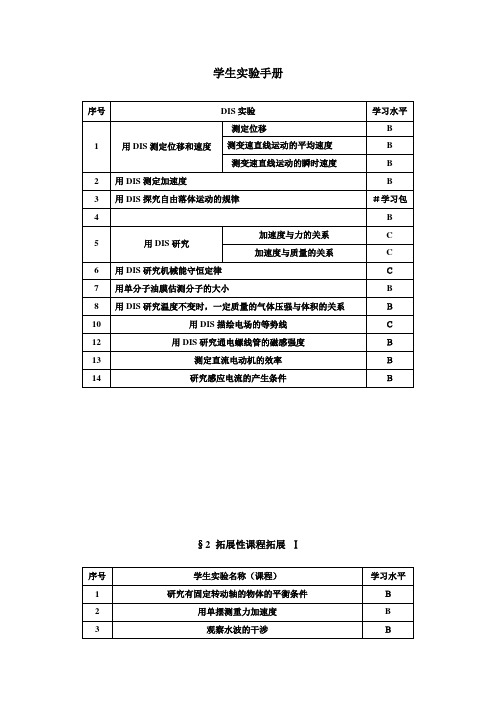 上海高考2012年学生实验手册之DIS