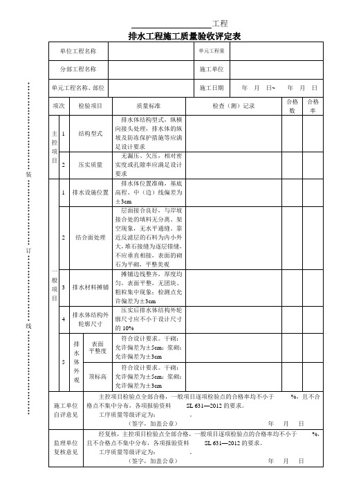 排水工程施工质量验收评定表