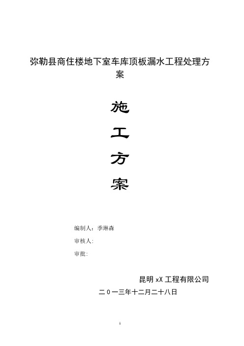 地下室车库顶板注浆堵漏施工方案【范本模板】