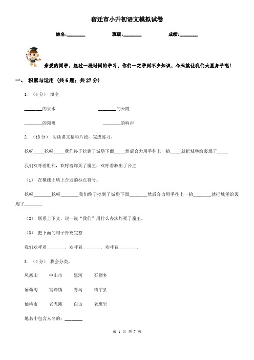 宿迁市小升初语文模拟试卷