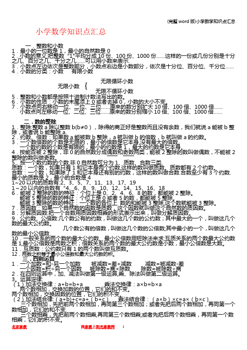 (完整word版)小学数学知识点汇总